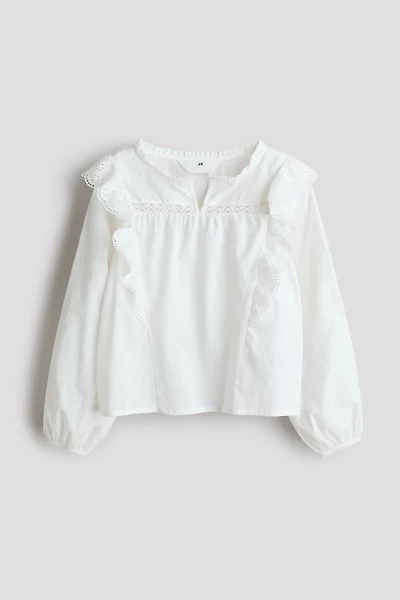 Ruffle-Trimmed Cotton Blouse