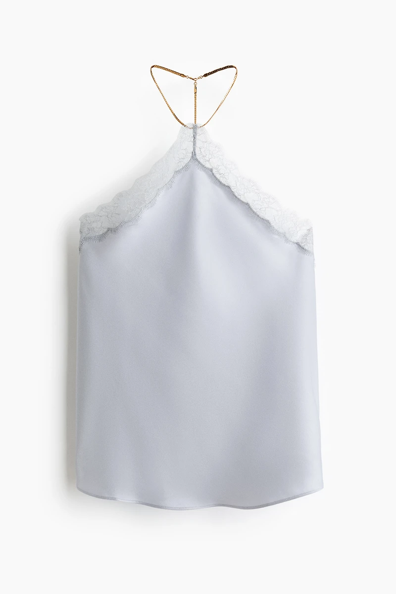 Lace-Trimmed Halterneck Top