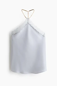 Lace-Trimmed Halterneck Top