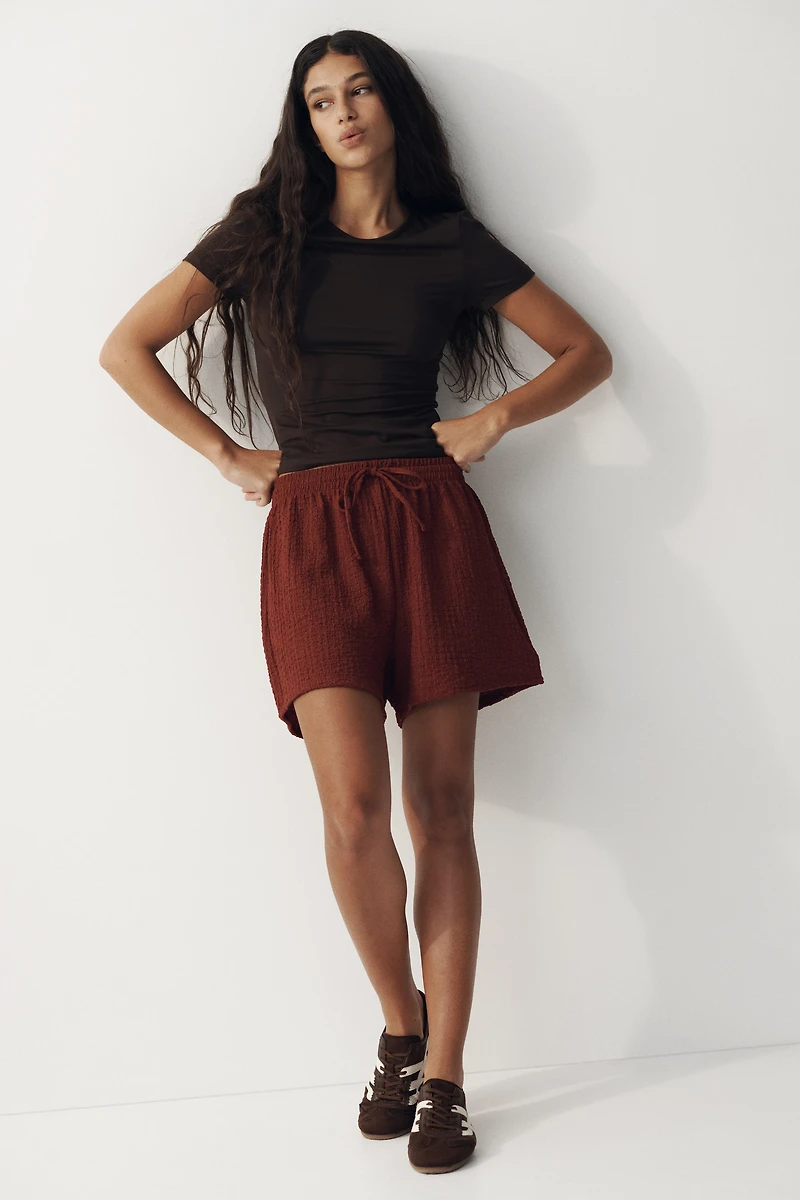 Textured Jersey Drawstring Shorts