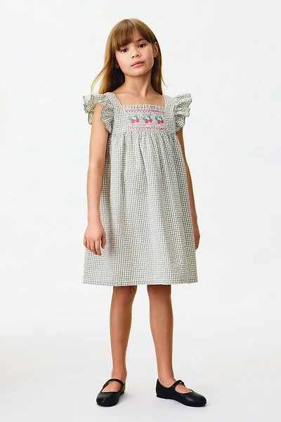 Flutter-Sleeved Cotton Dress