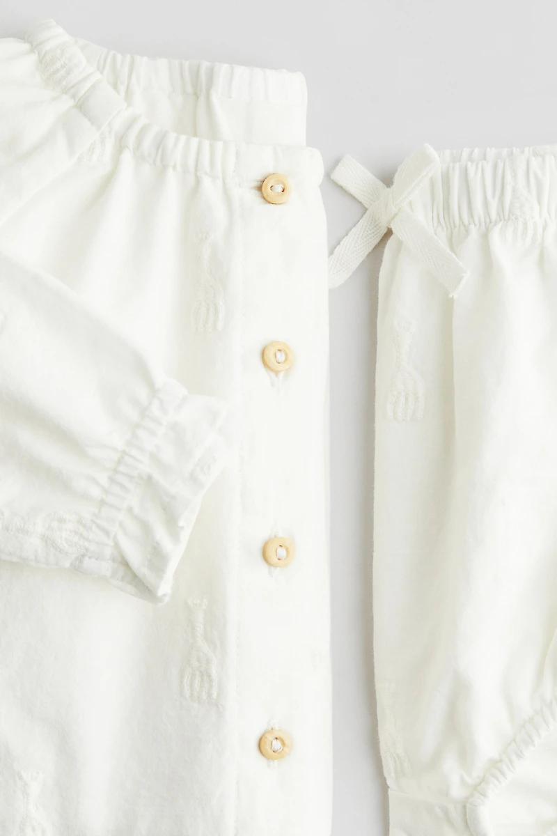 2-Piece Embroidered-Detail Cotton Set