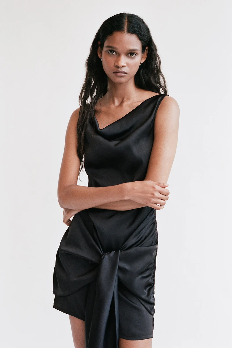 Cowl-Neck Satin Dress