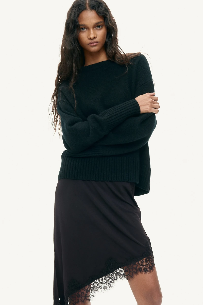 Asymmetric Lace-Trimmed Skirt