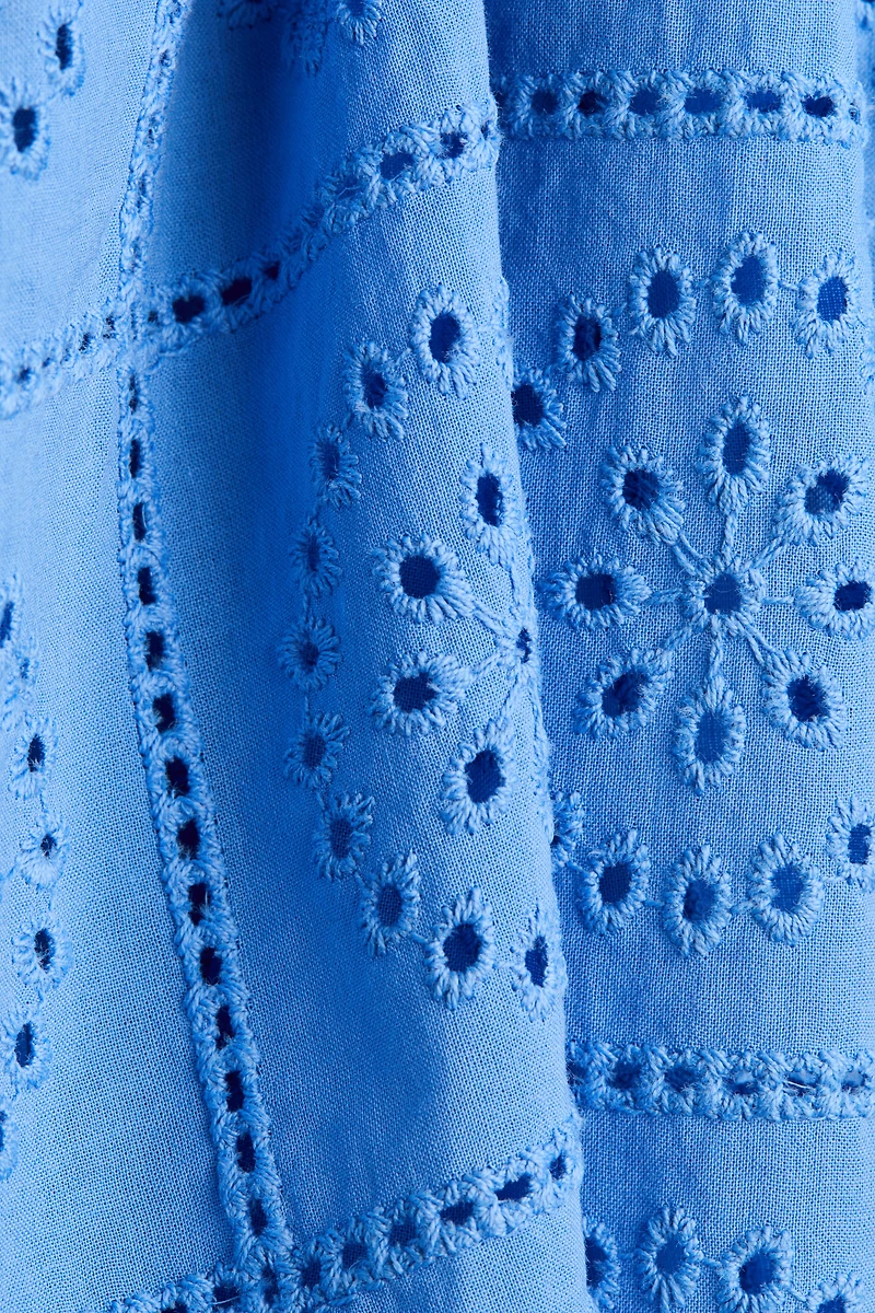 Eyelet-Embroidered Tie-Shoulder-Strap Dress
