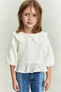 Puff-Sleeve Seersucker Blouse