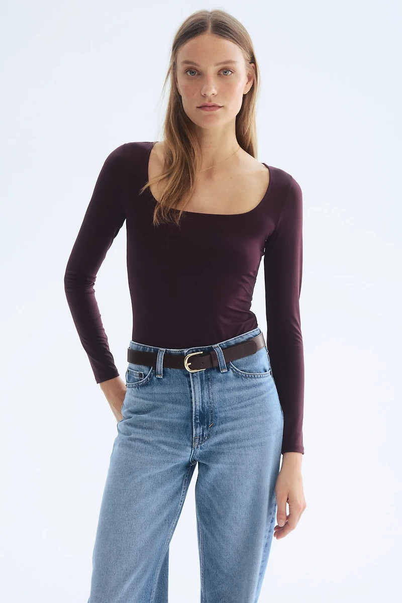 Long-Sleeved Thong Bodysuit