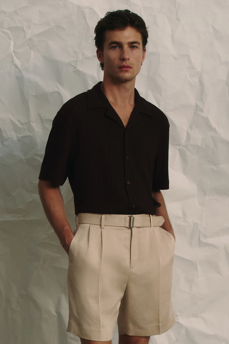 Loose-Fit Rib-Knit Resort Shirt
