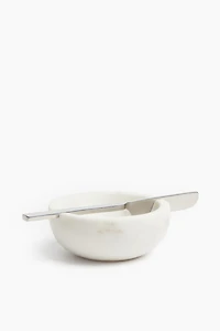 Marble Butter Bowl with Knife