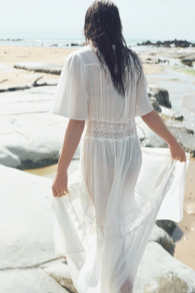 h&m white lace maxi dress H&M Conscious Exclusive Long Silk-blend Lace Dress in Navy UFO No More
