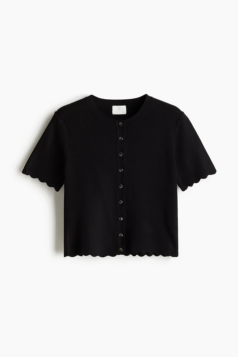 Scalloped Fine-Knit Cardigan