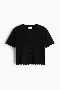 Scalloped Fine-Knit Cardigan