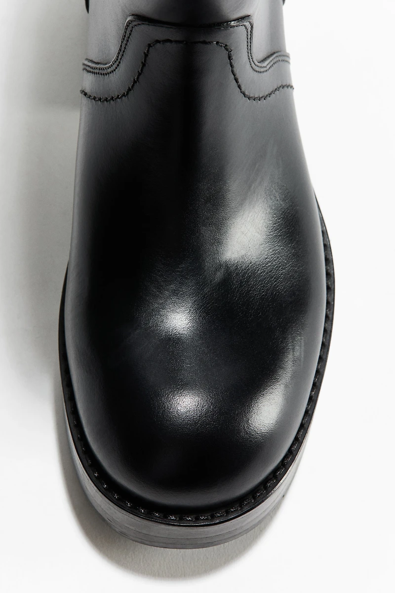 Calf-High Leather Boots