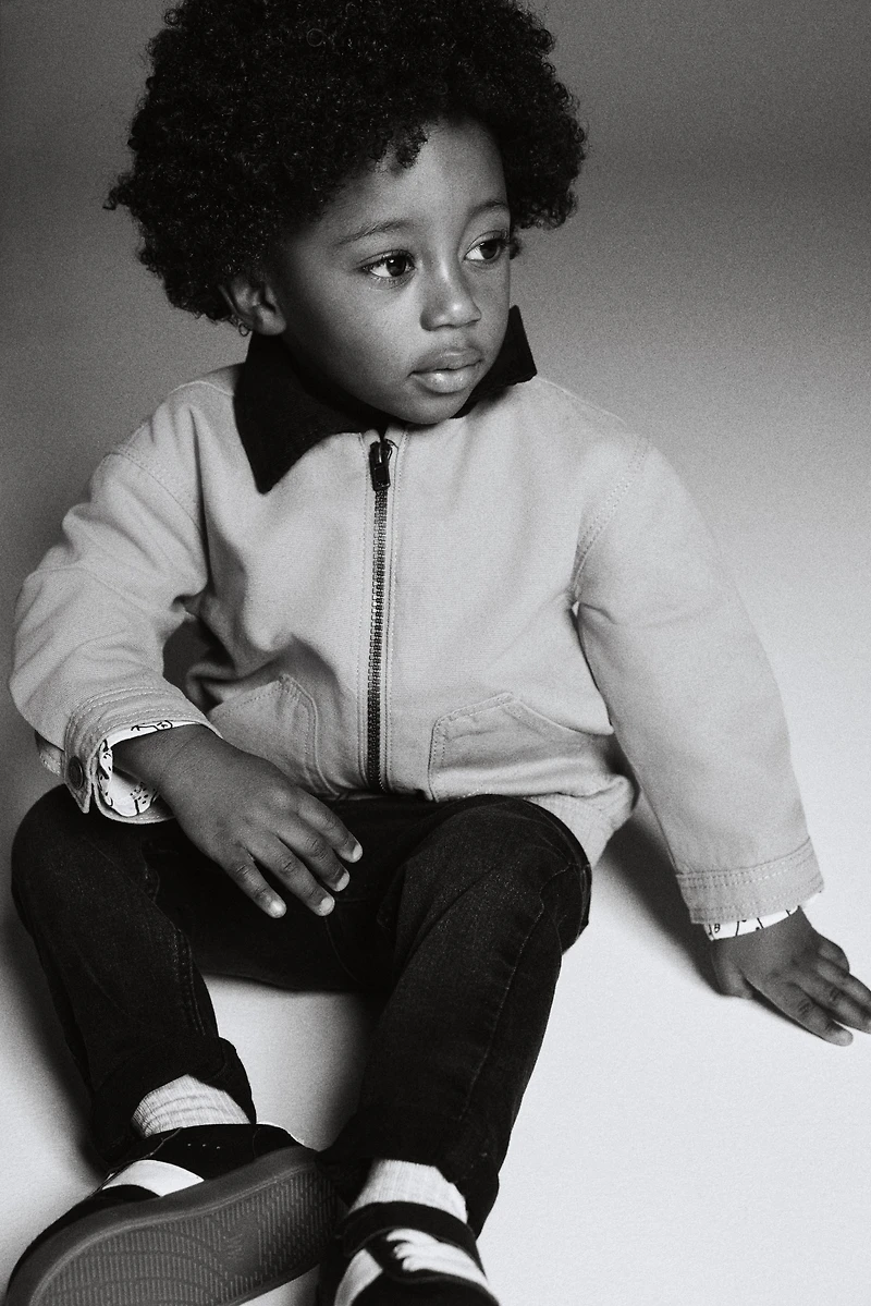 Corduroy-Collar Canvas Jacket