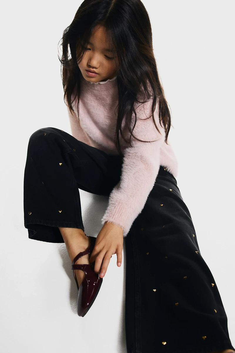 Motif-Detail Wide Leg Jeans