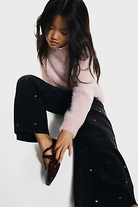 Motif-Detail Wide Leg Jeans