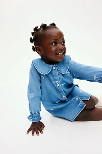 Embroidered-Detail Denim Shirt Dress