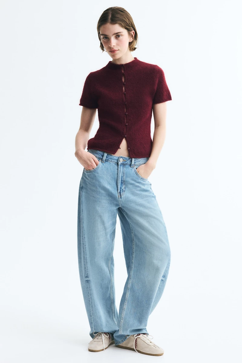 Short-Sleeved Fine-Knit Cardigan
