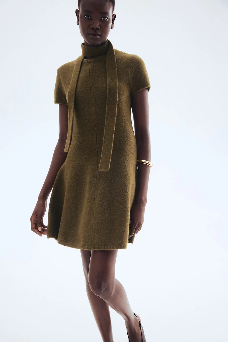 Scarf-Detail Knit Dress