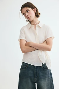 Smocked Tie-Detail Shirt