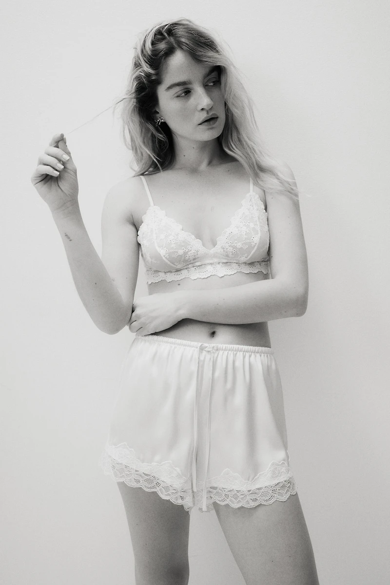 Lace-Trimmed Satin Shorts