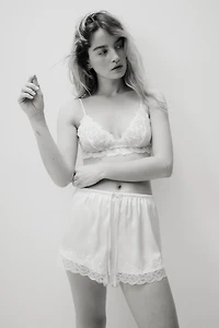 Lace-Trimmed Satin Shorts