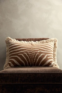 Linen-Blend Cushion Cover with Fringe