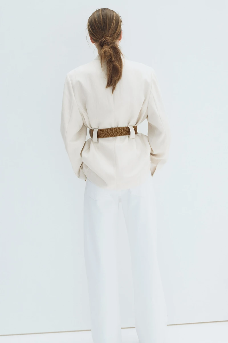 Belted Lapelless Jacket