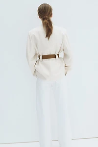 Belted Lapelless Jacket