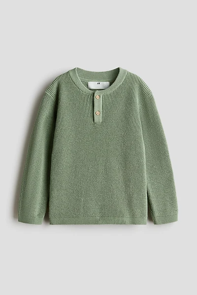 Waffle-knit Henley Sweater