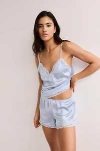 Lace-Trimmed Satin Pajamas