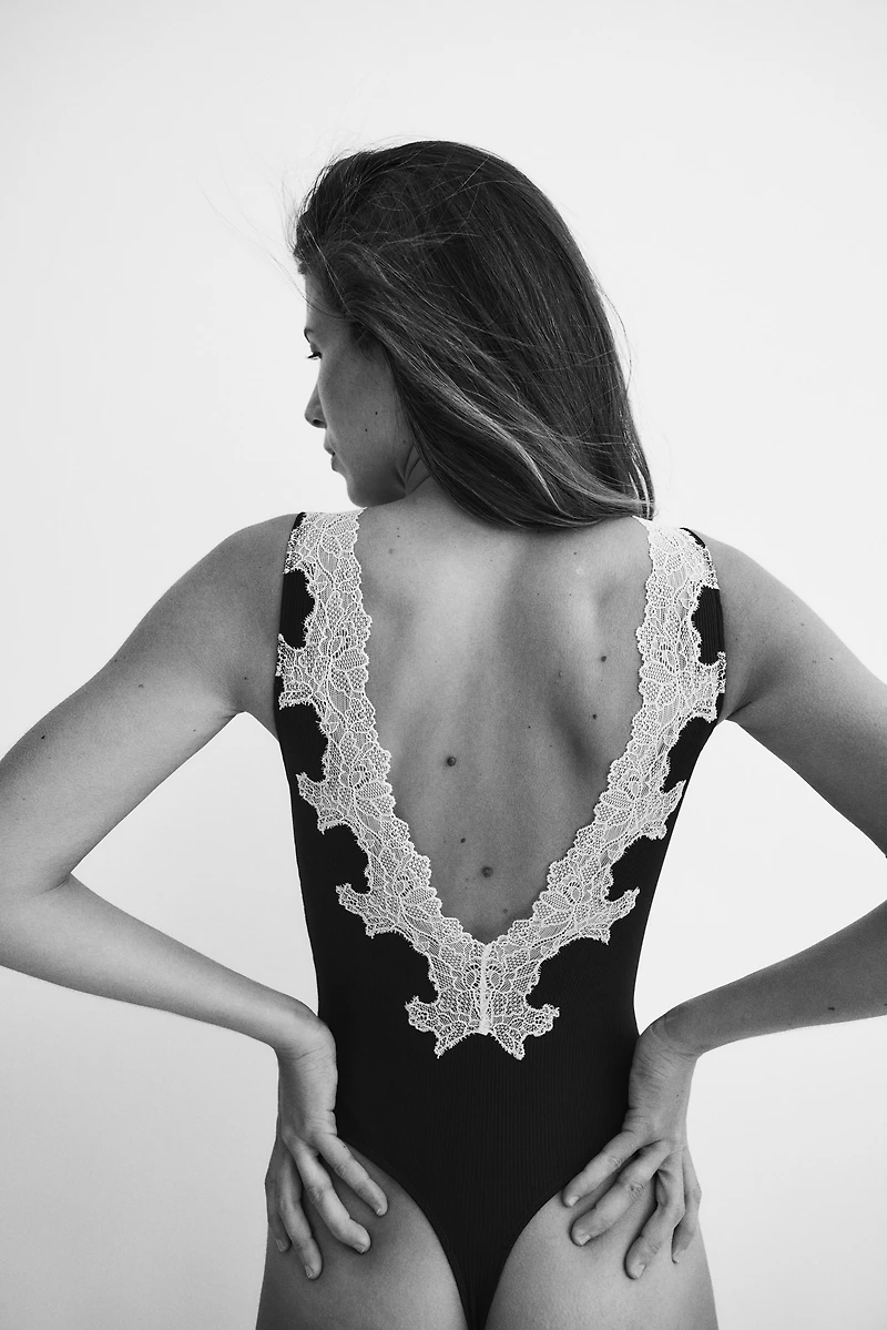 Lace-Trimmed Cotton Bodysuit