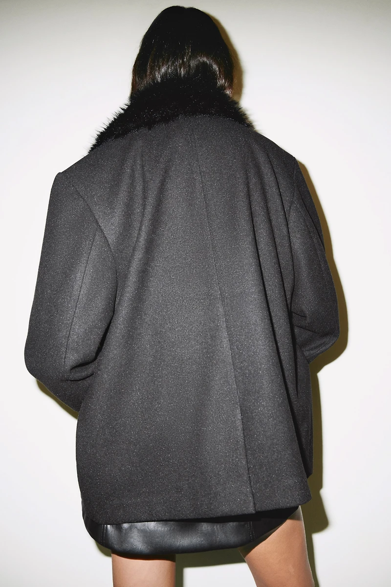 Pea Coat with Fluffy Collar