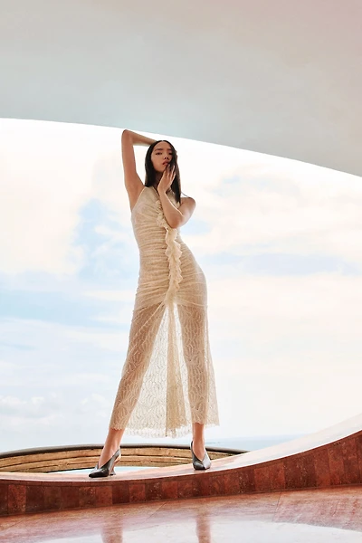 Ruffle-Trimmed Lace Dress