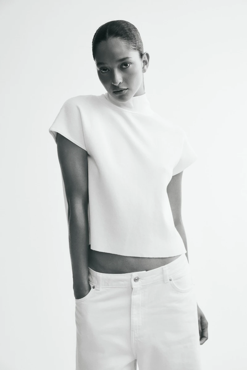 Fine-Knit Mock Turtleneck Top