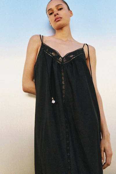 Eyelet-Embroidered Dress with Tie Shoulder Straps