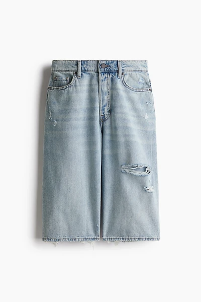 High-Waist Knee-Length Denim Shorts