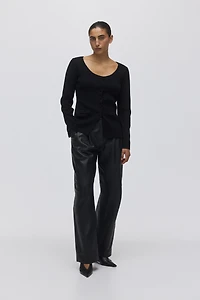 Scoop-Neck Rib-Knit Cardigan