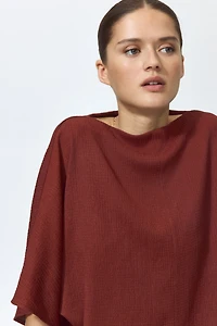 Crinkled Boat-Neck Top