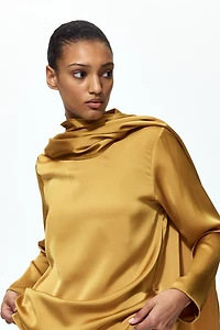 Shawl-Detail Satin Blouse