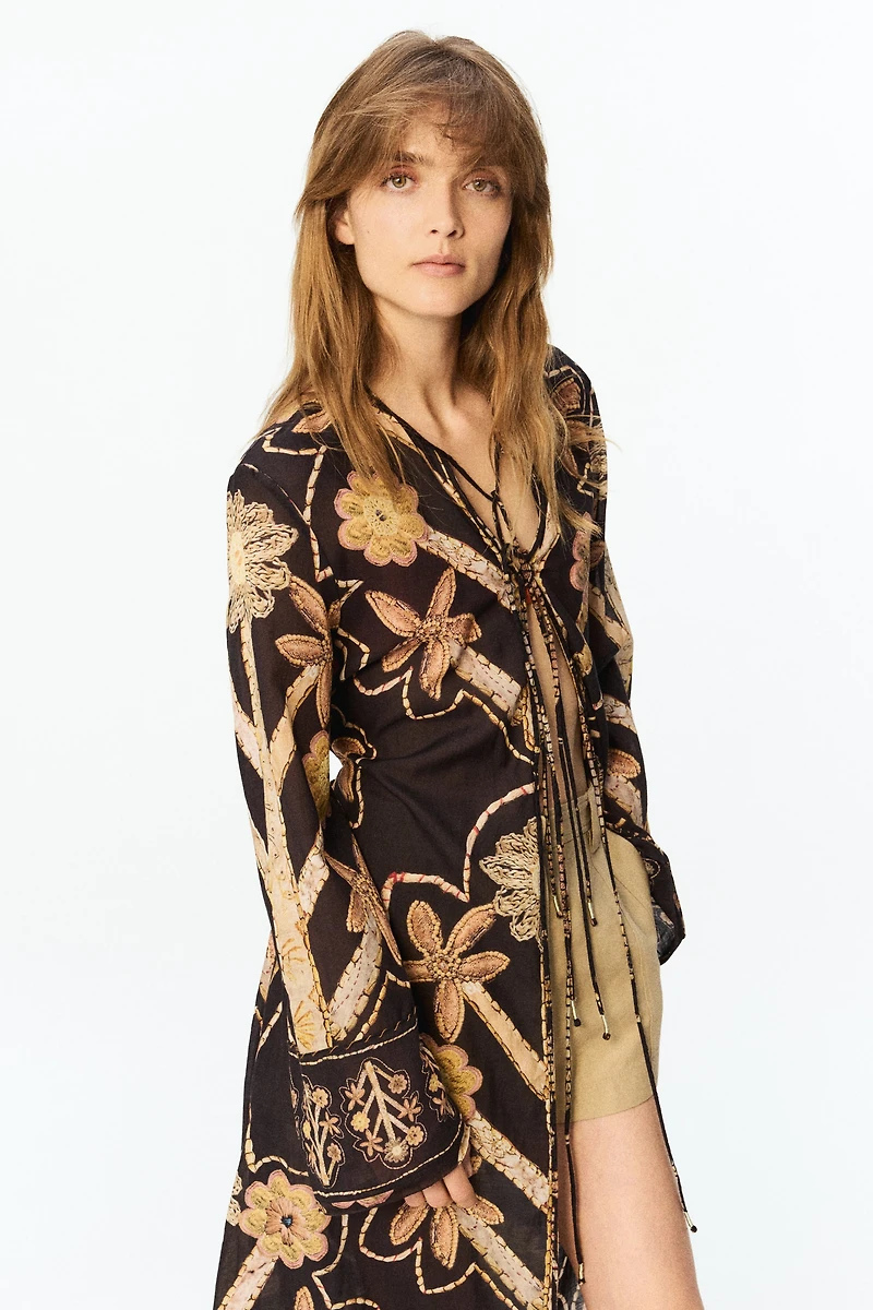 Robe cafetan à nouer avec imprimé fleuri