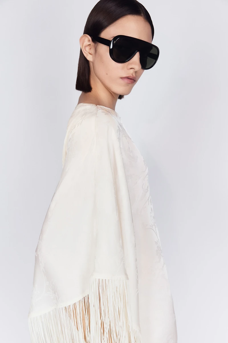 Fringed One-Shoulder Kaftan Dress
