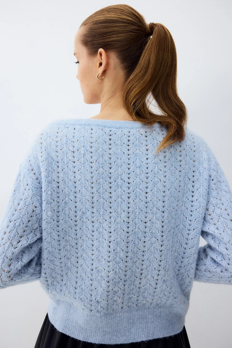 Pointelle-Knit Off-the-Shoulder Sweater