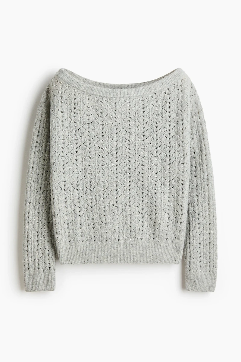 Pointelle-Knit Off-the-Shoulder Sweater