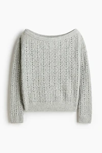 Pointelle-Knit Off-the-Shoulder Sweater