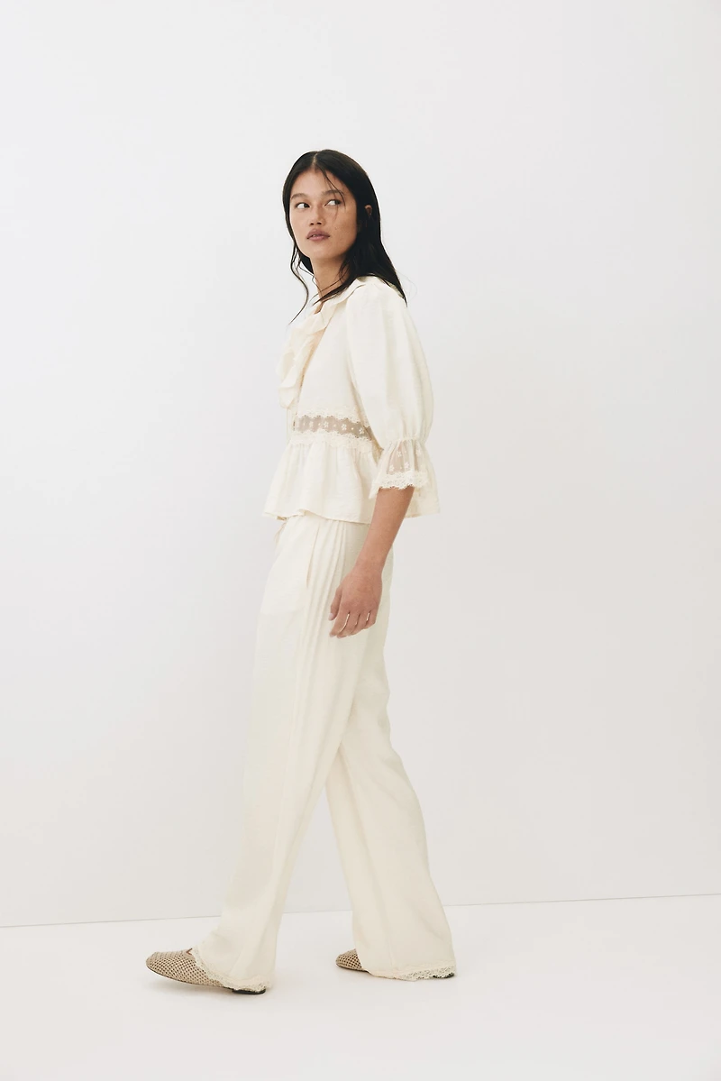 Lace-Trimmed Drawstring Pants