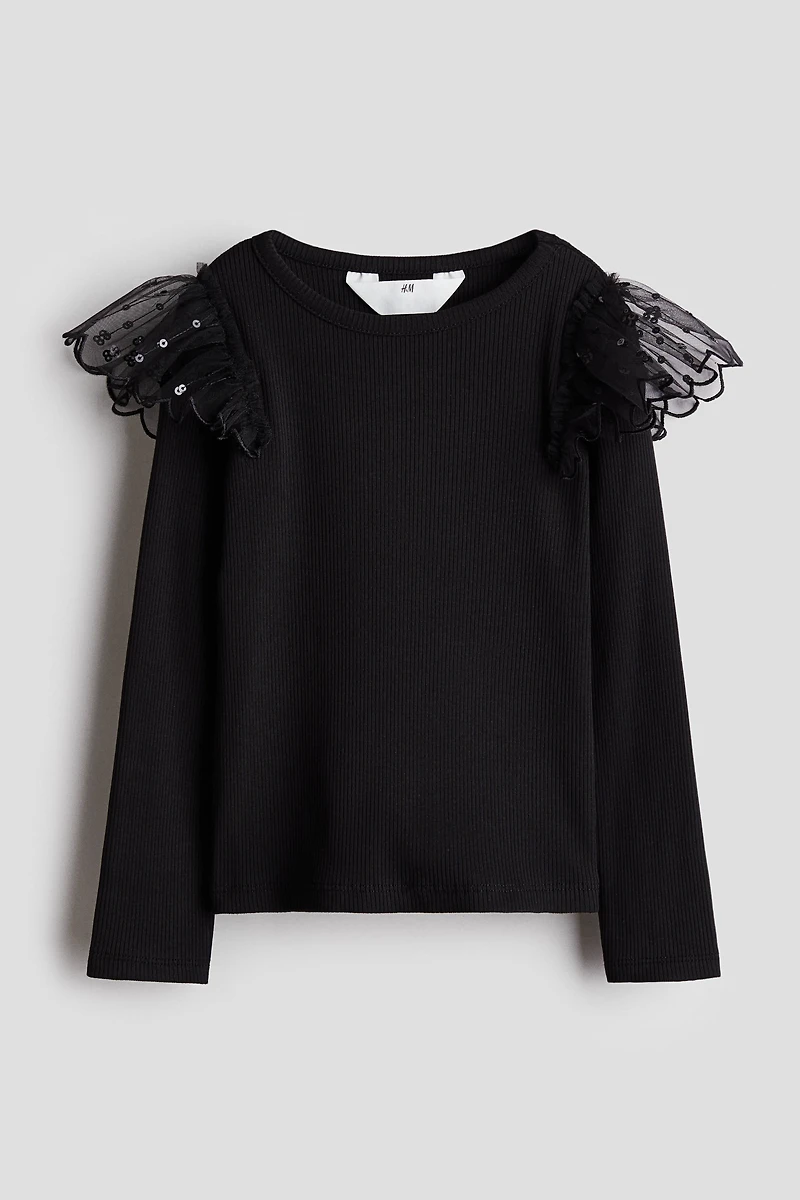 Tulle-Detail Cotton Top