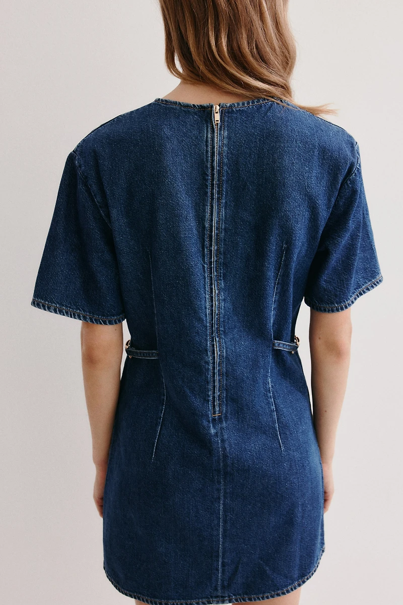 Buckle-Detail Denim Dress