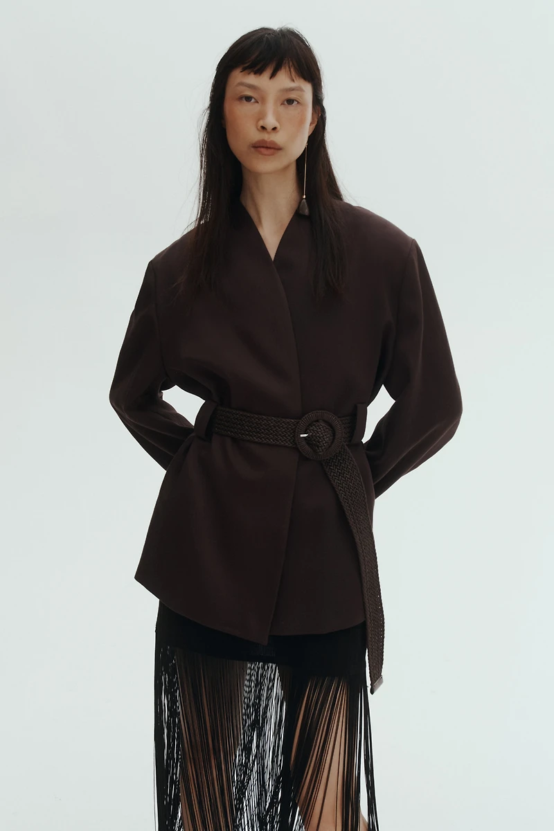 Belted Lapelless Jacket
