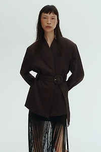 Belted Lapelless Jacket